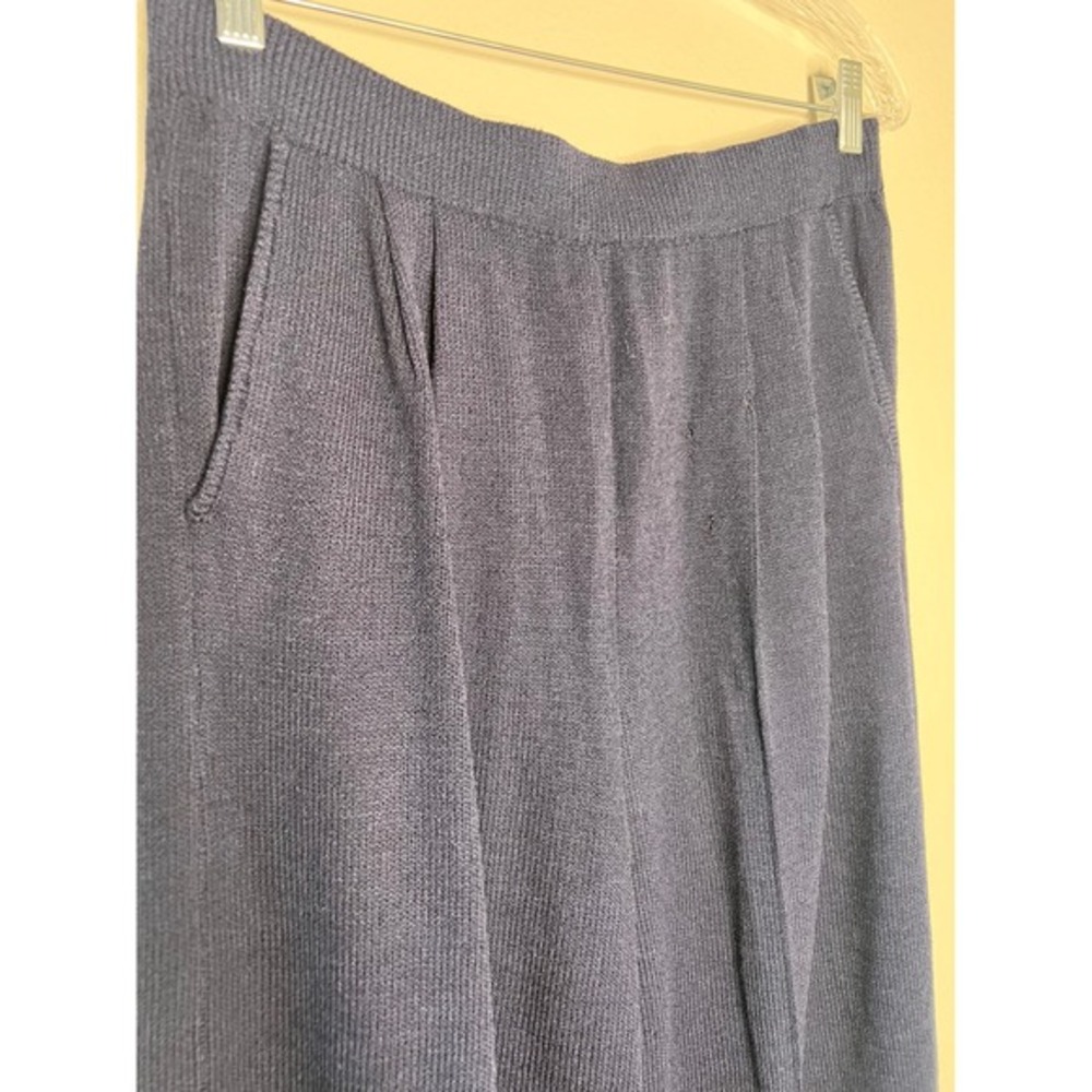 St John Evening by Marie Gray Navy Blue Knit Wide‎ Leg Pleated Pants Size 14 - Picture 2 of 11
